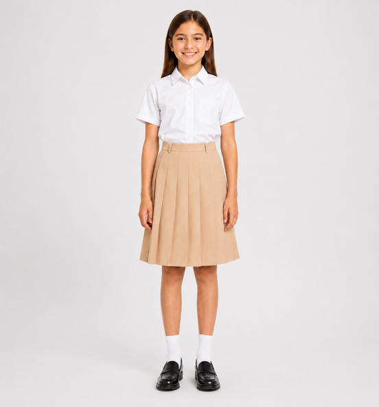 Sandy Brown Pleated School Uniform Skirt