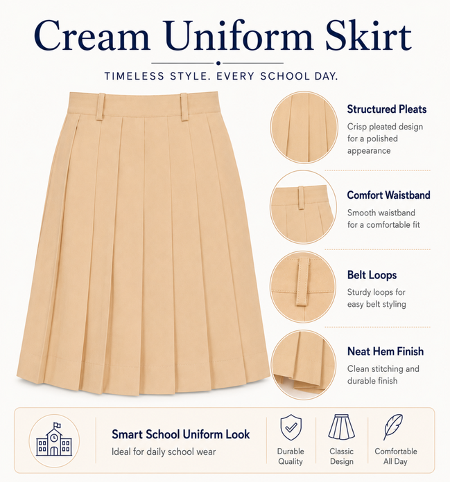 Sandy Brown Pleated School Uniform Skirt