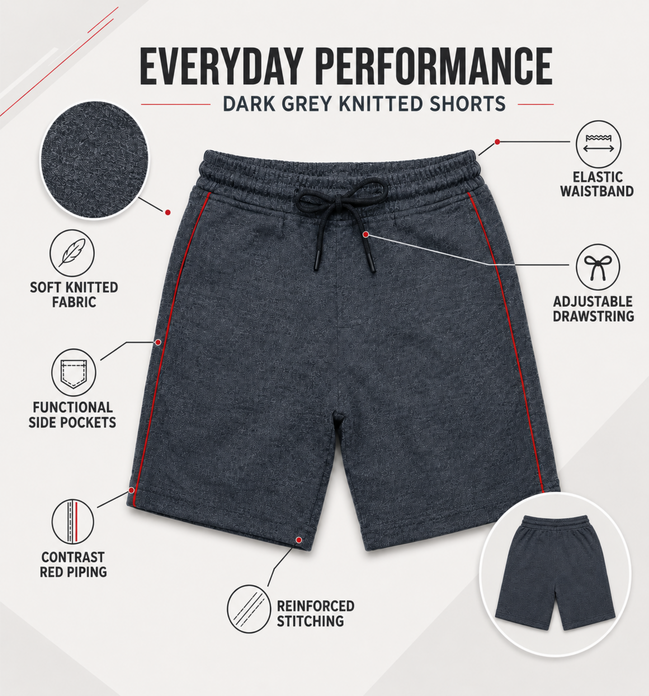 Boys Knit Shorts with Piping
