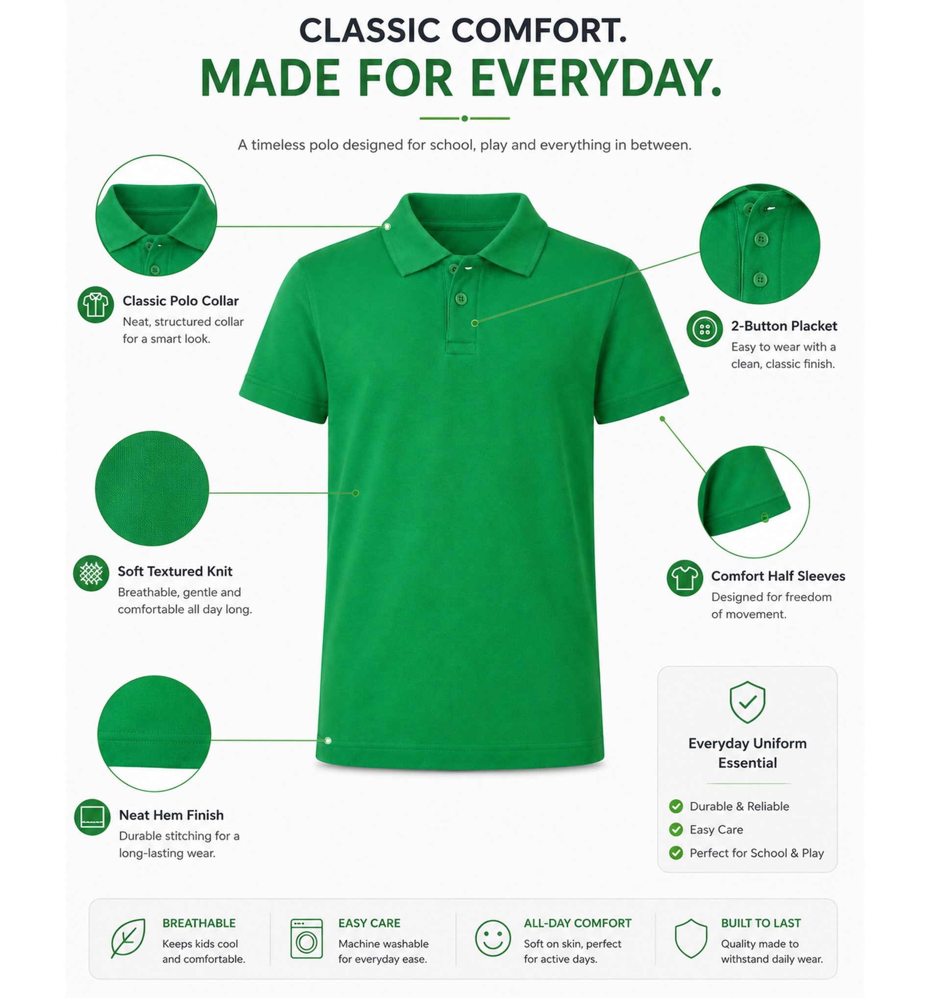 Green Polo Uniform T-Shirt