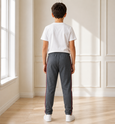 Boys’ Grey Fashion Track Pants with Red Piping
