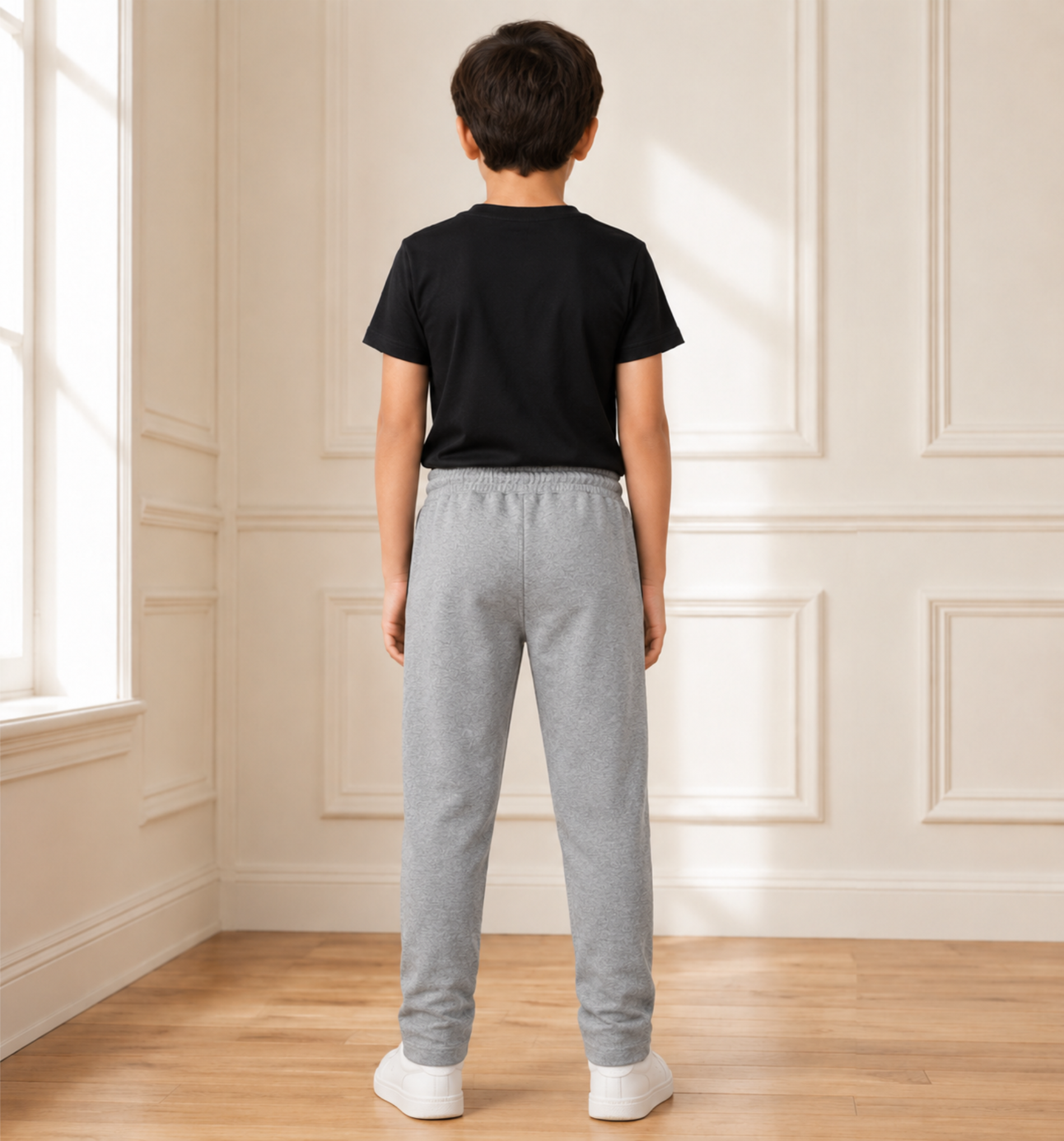 Boys’ Light Grey Melange Fashion Track Pants