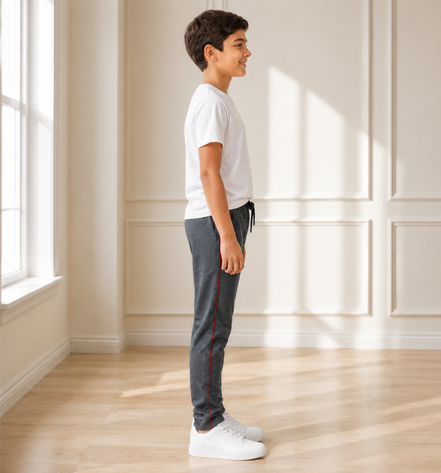 Boys’ Grey Fashion Track Pants with Red Piping