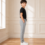 Boys’ Light Grey Melange Fashion Track Pants