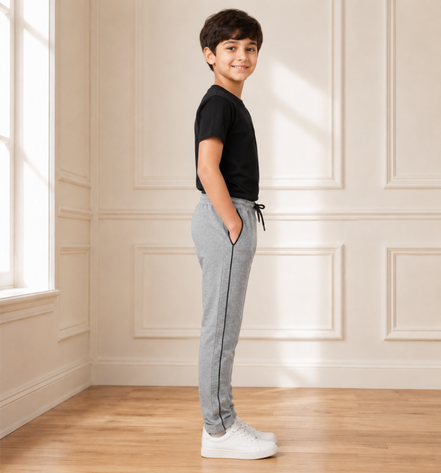 Boys’ Light Grey Melange Fashion Track Pants