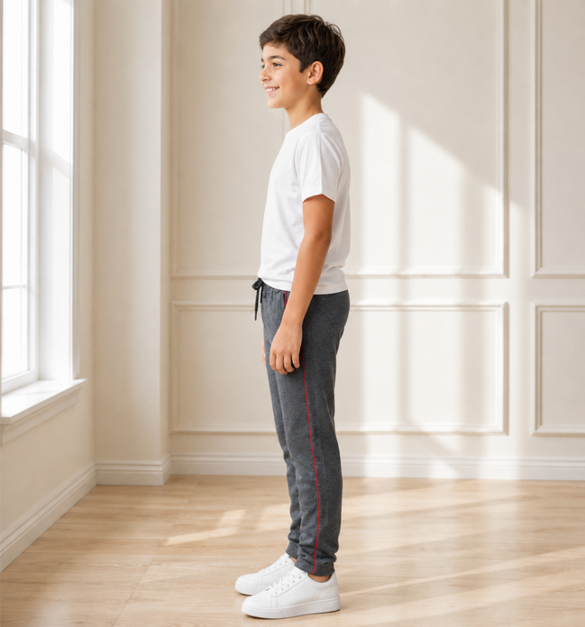 Boys’ Grey Fashion Track Pants with Red Piping