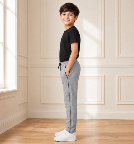 Boys’ Light Grey Melange Fashion Track Pants