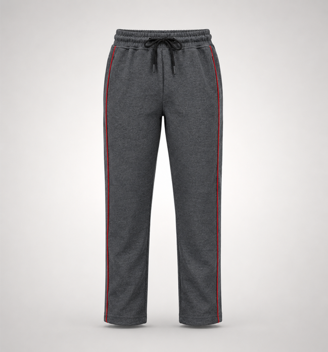 Boys’ Grey Fashion Track Pants with Red Piping