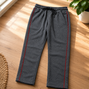 Boys’ Grey Fashion Track Pants with Red Piping
