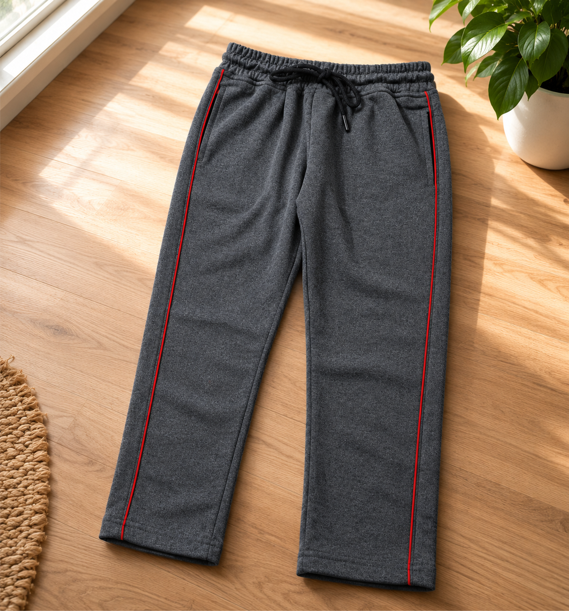 Boys’ Grey Fashion Track Pants with Red Piping