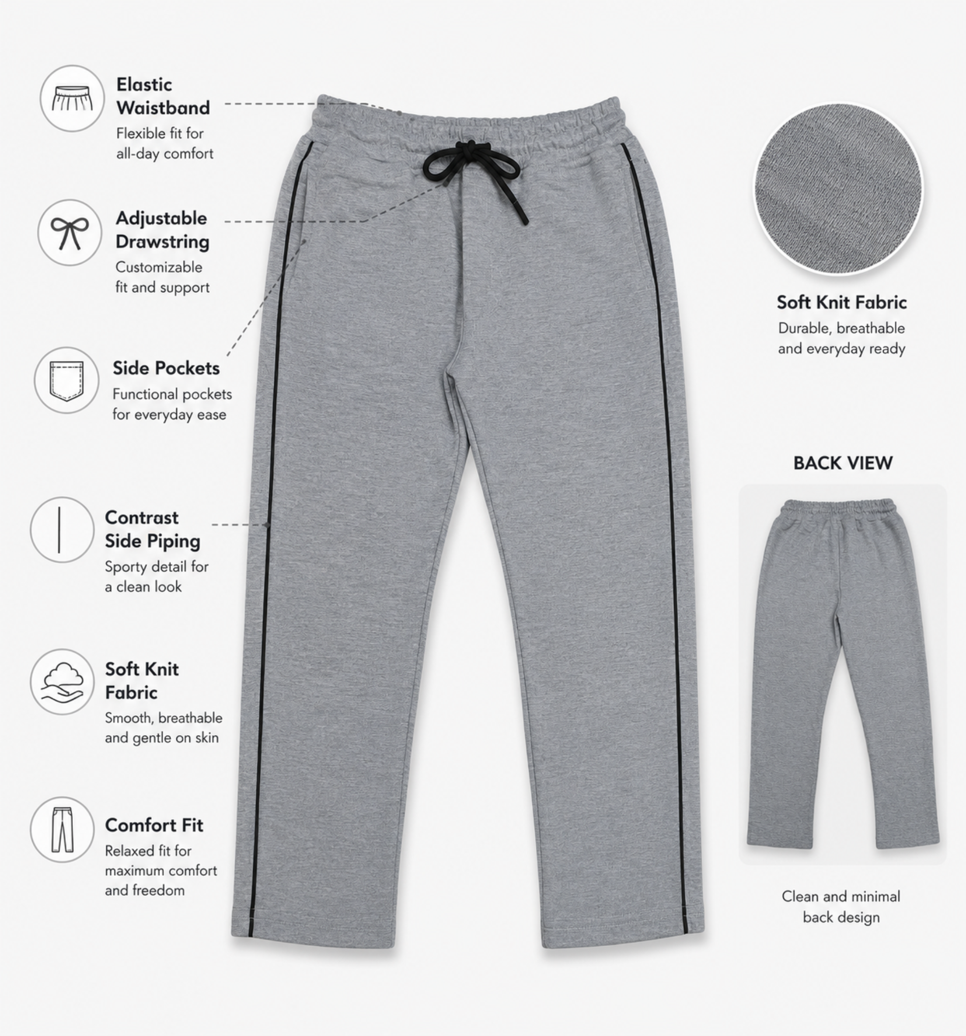 Boys’ Light Grey Melange Fashion Track Pants