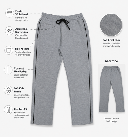 Boys’ Light Grey Melange Fashion Track Pants