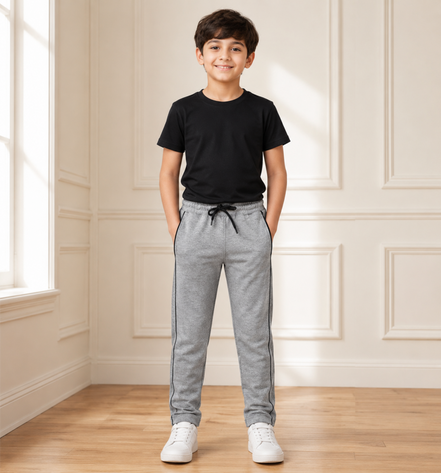 Boys’ Light Grey Melange Fashion Track Pants