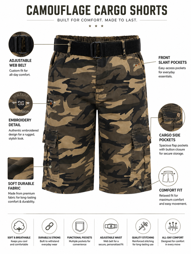 Summer Capri Shorts for Kids - Khaki