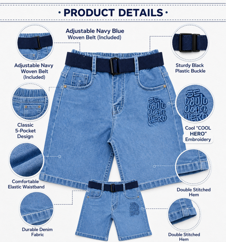 Fashion Denim Bermuda Shorts for Boys