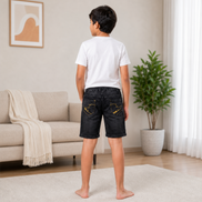 Boys’ Washed Black Knit Denim Shorts with Drawstring