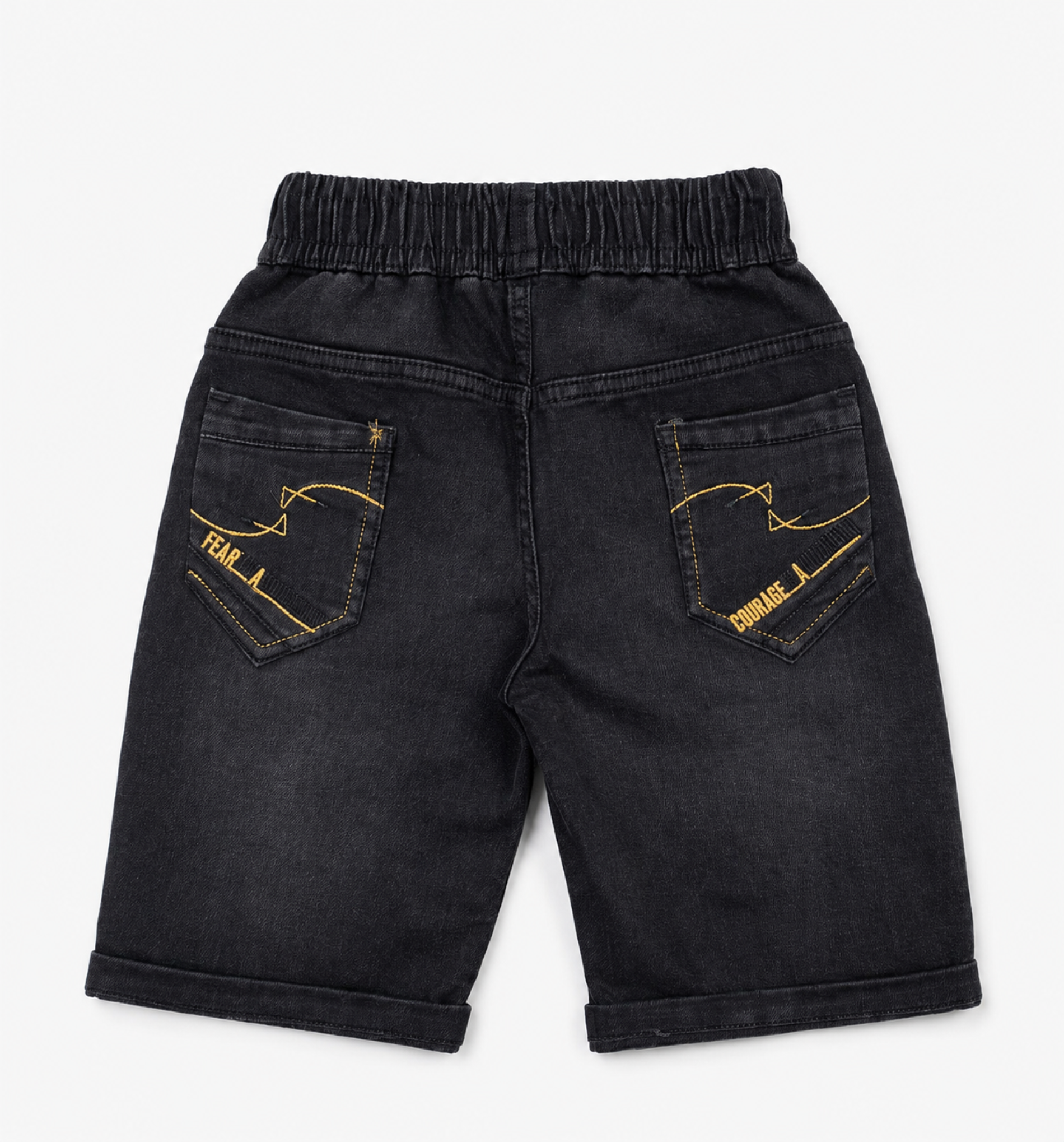 Boys’ Washed Black Knit Denim Shorts with Drawstring