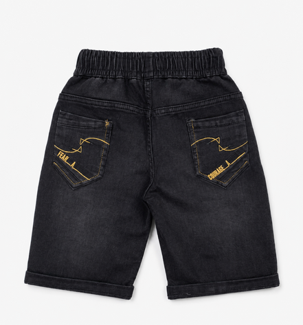 Boys’ Washed Black Knit Denim Shorts with Drawstring