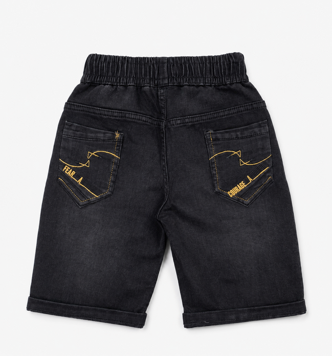 Boys’ Washed Black Knit Denim Shorts with Drawstring