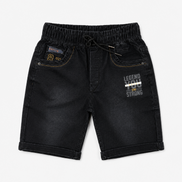 Boys’ Washed Black Knit Denim Shorts with Drawstring