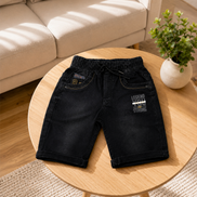 Boys’ Washed Black Knit Denim Shorts with Drawstring