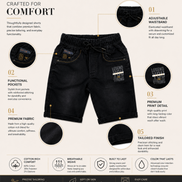 Boys’ Washed Black Knit Denim Shorts with Drawstring
