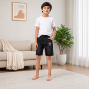 Boys’ Washed Black Knit Denim Shorts with Drawstring