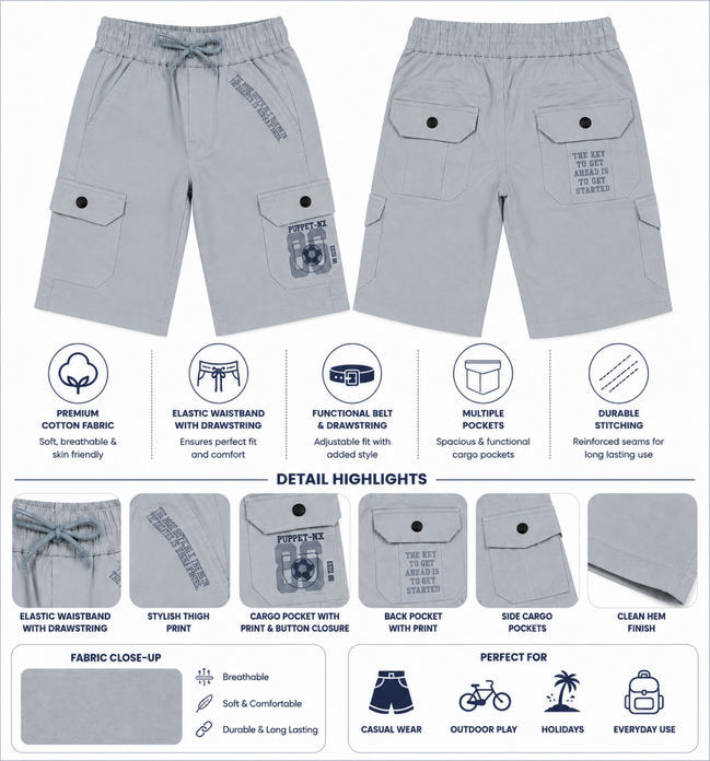 Boys’ Utility Cargo Bermuda Shorts with Drawstring