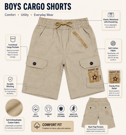 Boys’ Utility Cargo Bermuda Shorts with Drawstring