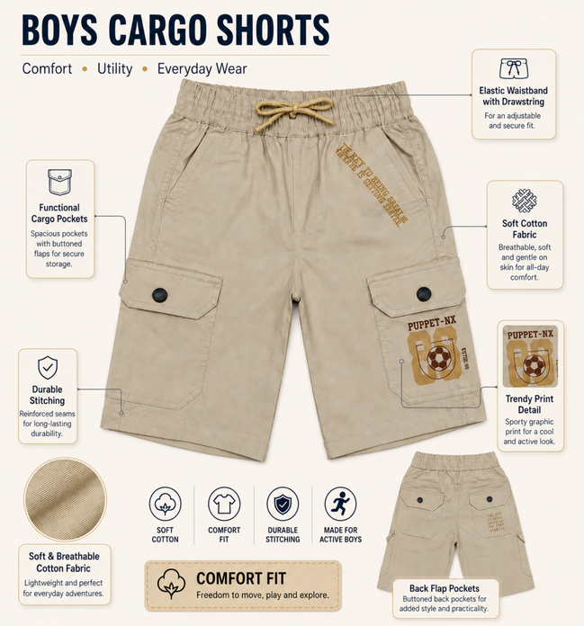 Boys’ Utility Cargo Bermuda Shorts with Drawstring