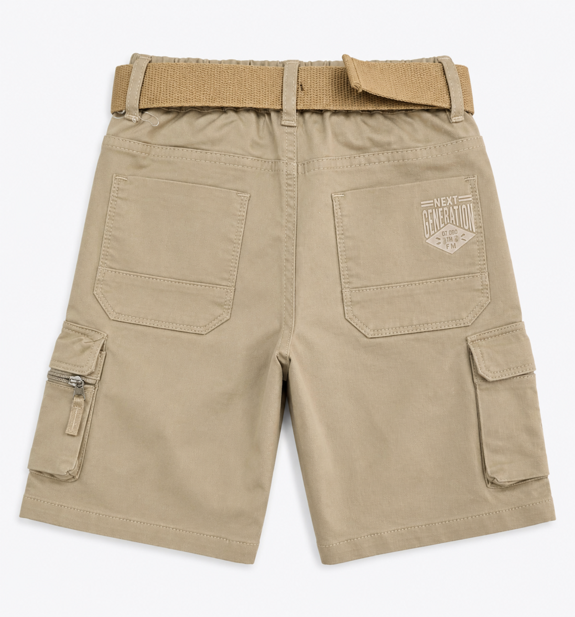 Boys’ Khaki Multi-Pocket Cargo Bermuda Shorts with Belt