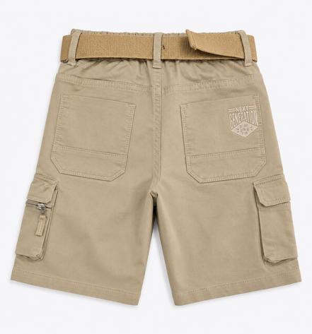 Boys’ Khaki Multi-Pocket Cargo Bermuda Shorts with Belt