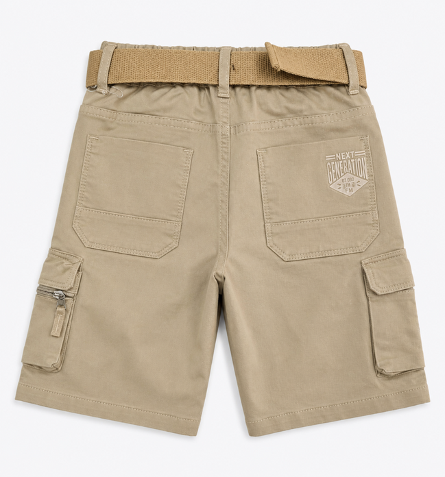Boys’ Khaki Multi-Pocket Cargo Bermuda Shorts with Belt