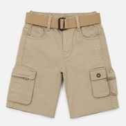 Boys’ Khaki Multi-Pocket Cargo Bermuda Shorts with Belt