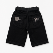 Boys’ Washed Black Graphic Denim Bermuda Shorts with Belt