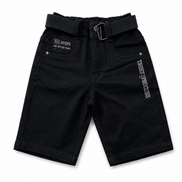 Boys’ Washed Black Graphic Denim Bermuda Shorts with Belt