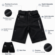 Boys’ Washed Black Graphic Denim Bermuda Shorts with Belt