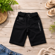Boys’ Washed Black Graphic Denim Bermuda Shorts with Belt