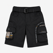 Boys’ Black Gaming Print Cargo Bermuda Shorts with Belt