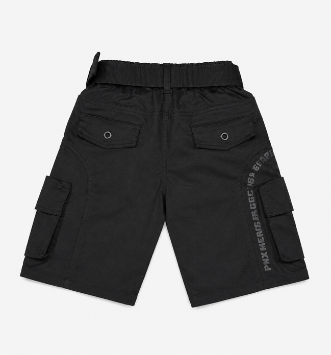 Boys’ Black Gaming Print Cargo Bermuda Shorts with Belt