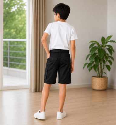 Boys’ Black Gaming Print Cargo Bermuda Shorts with Belt