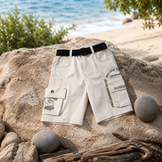 Boys’ Black Gaming Print Cargo Bermuda Shorts with Belt