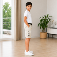 Boys’ Black Gaming Print Cargo Bermuda Shorts with Belt