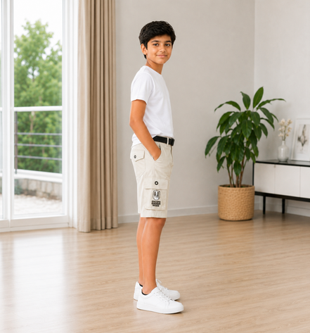 Boys’ Black Gaming Print Cargo Bermuda Shorts with Belt