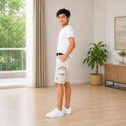 Boys’ Black Gaming Print Cargo Bermuda Shorts with Belt