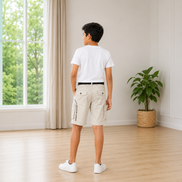 Boys’ Black Gaming Print Cargo Bermuda Shorts with Belt