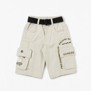 Boys’ Black Gaming Print Cargo Bermuda Shorts with Belt