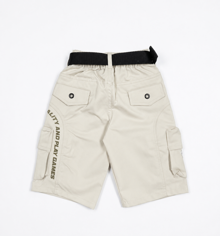 Boys’ Black Gaming Print Cargo Bermuda Shorts with Belt