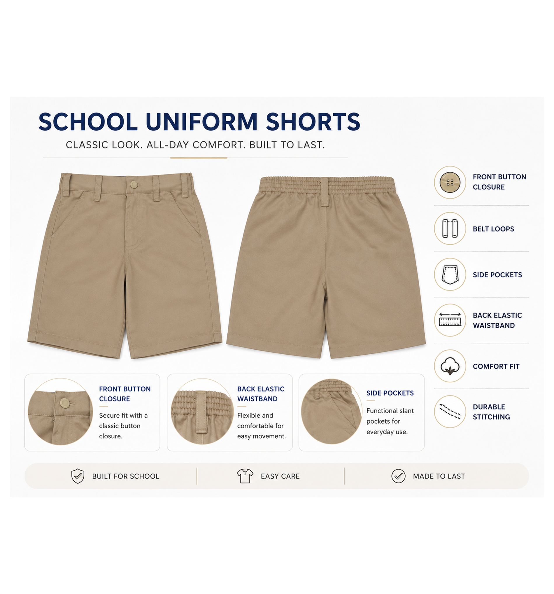 Khaki School Uniform Shorts