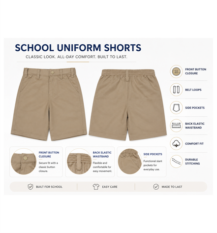 Khaki School Uniform Shorts